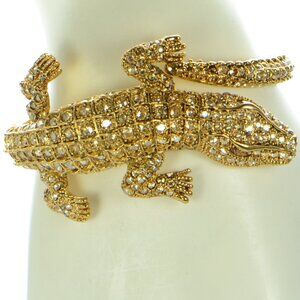 Oscar de la Renta Gold-tone Crystal Alligator Cuff Bracelet